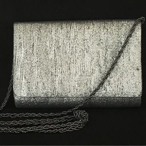 La Regale Silver Evening Bag Long Beaded Strap